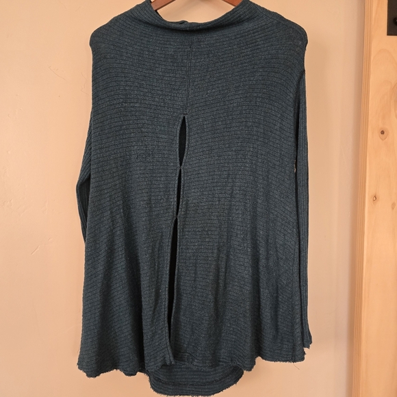We The Free Lover Teal Tunic Split Back Frayed Hem Cowl Neck Long Sleeve Size S - Picture 5 of 6